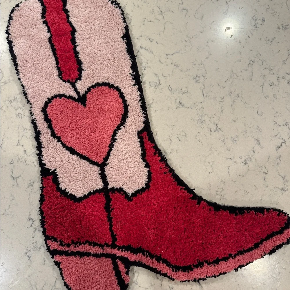 Cowboy Cowgirl Boot Rug with Heart Accent - Pink & Red - Picture 2 of 7
